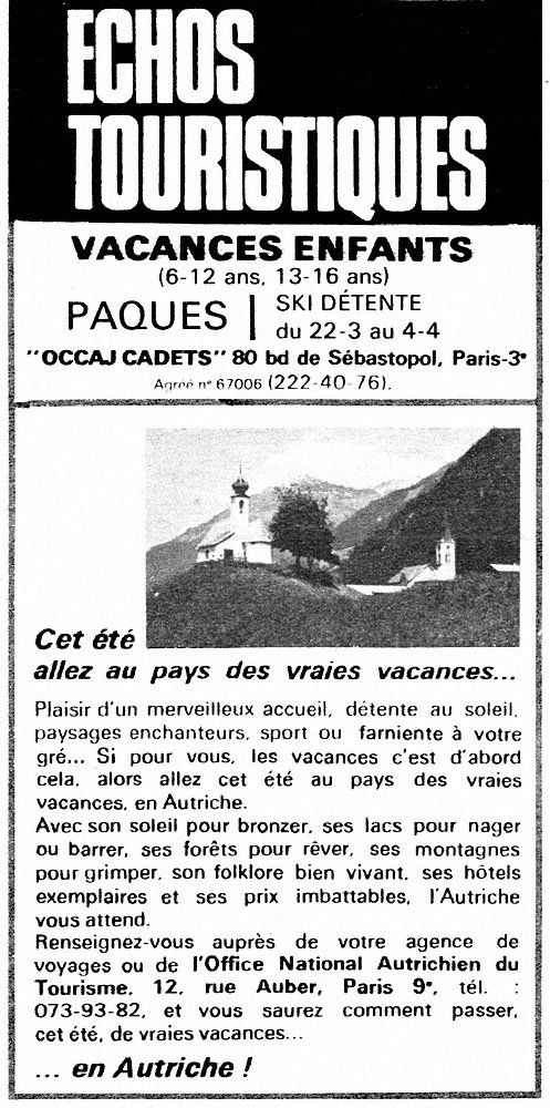 Publicit� Echos Touristiques 1970
